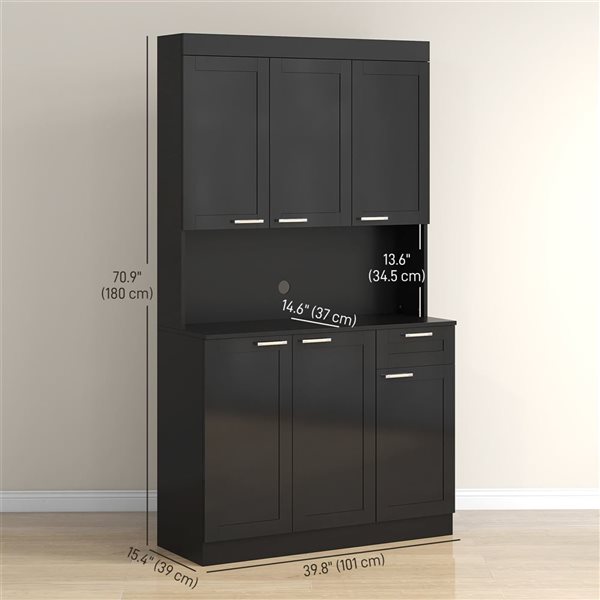 Garde-manger de cuisine HOMCOM noir cadre en composite 71 po h. avec tablette ajustable et tiroir