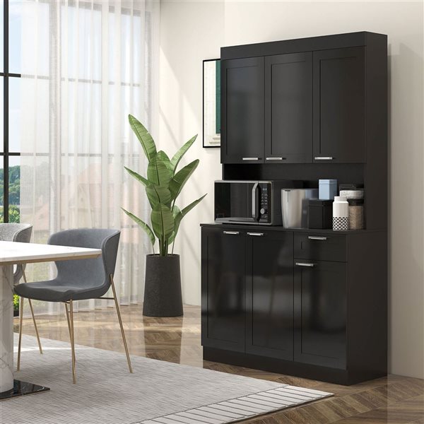 Garde-manger de cuisine HOMCOM noir cadre en composite 71 po h. avec tablette ajustable et tiroir
