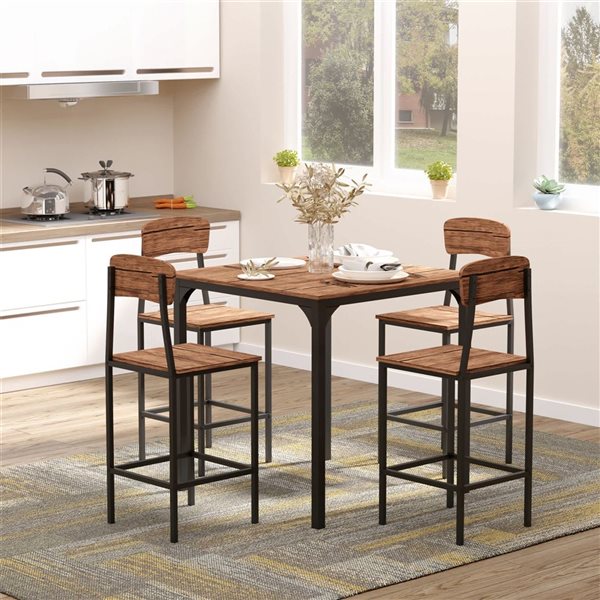 HOMCOM Brown 5-Piece Industrial Dining Room Set w/ Counter Height