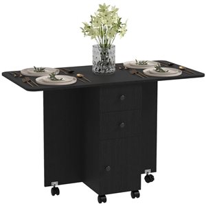 HOMCOM Black 30 H x 47 L x 24-in W Extending Convertible Foldable Rolling Table and Cabinet w/ 3 Drawers
