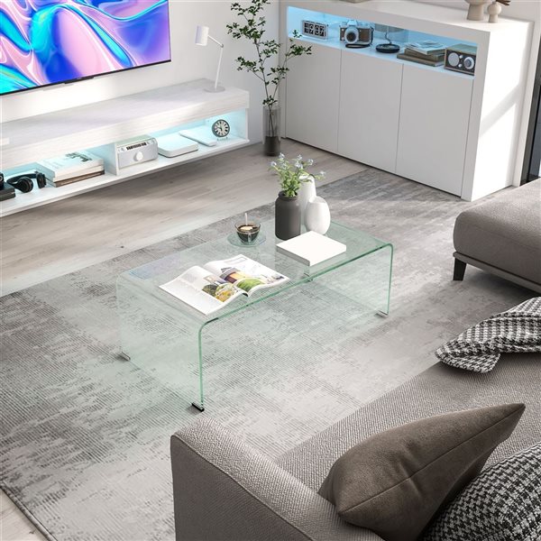 HOMCOM Clear Glass Rounded Edges Coffee Table
