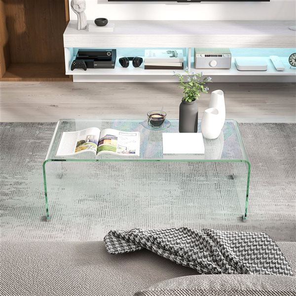 HOMCOM Clear Glass Rounded Edges Coffee Table