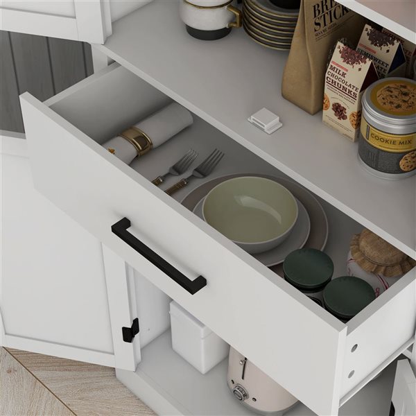 Garde-manger de cuisine HOMCOM blanc cadre en composite 72 po h. avec portes de grange et tiroir