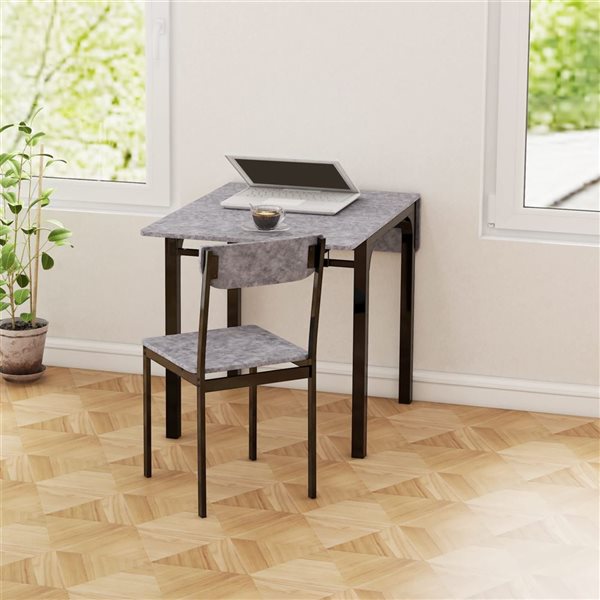 HOMCOM Grey 2-Piece Foldable Dining Set w/ Drop-Leaf Table and Dining Chairs