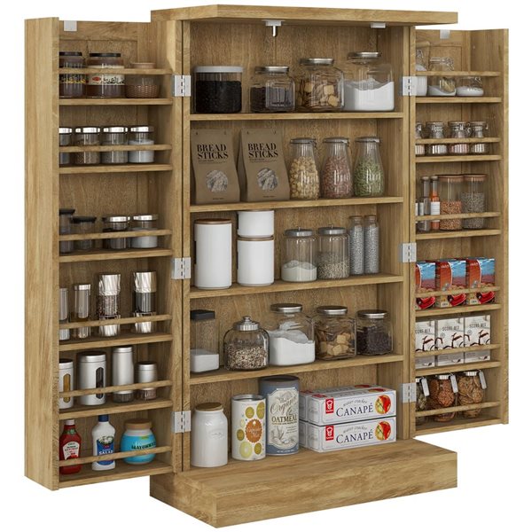 HOMCOM Brown Composite Frame 41-in H Rattan Kitchen Pantry w/ Spice ...