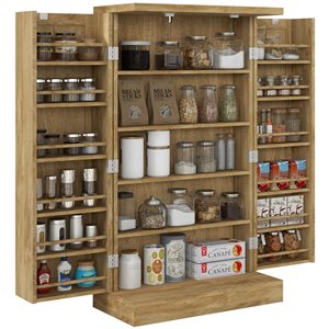 HOMCOM Brown Composite Frame 41-in H Rattan Kitchen Pantry w/ Spice Racks