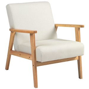 Fauteuil d'appoint en tissu HOMCOM crème style milieu du siècle avec pieds en bois