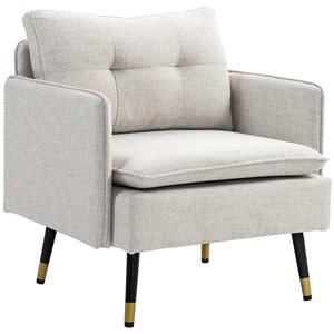 Fauteuil d'appoint moderne HOMCOM beige avec coussin de dossier capitonné et pieds en acier