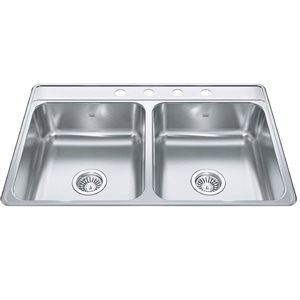 Kindred Creemore 33 L x 22-in W Drop-in Double Bowl 4-Hole Stainless Steel Kitchen Sink