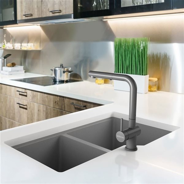 Kindred Granite Series 33.88 L x 19.69-in W Undermount Double Bowl Kitchen Sink - Stone Grey