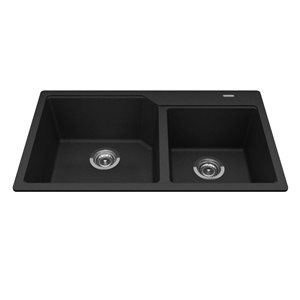 Kindred Granite Series 33.88 L x 19.69-in W Drop-in Double Bowl Kitchen Sink - Onyx