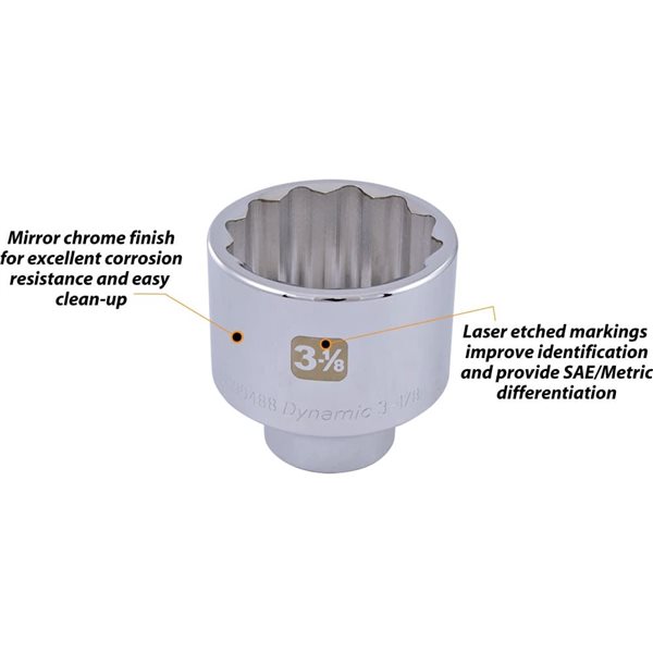 Dynamic Tools 1-7/8-in x 1-in Drive 12-Point SAE Shallow Chrome Socket