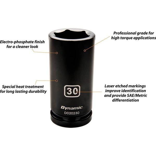 Dynamic Tools 3/4-in Drive 6-Point Metric 30 mm Deep Length Impact Socket
