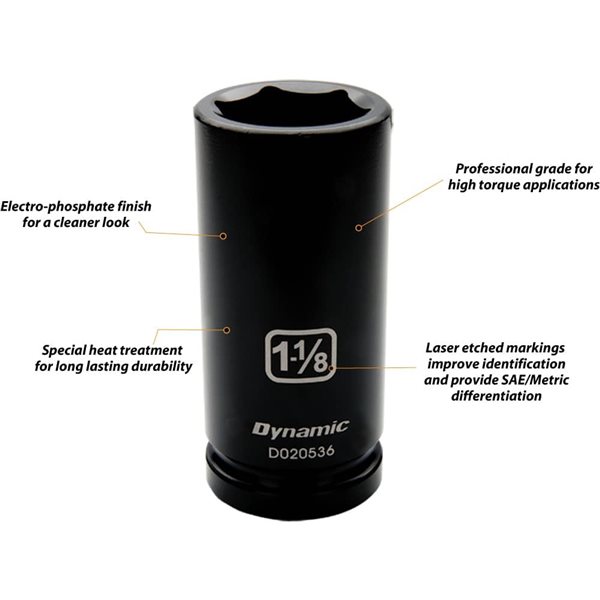 Dynamic Tools 3/4-in Drive 6-Point SAE 1-1/8-in Deep Length Impact Socket