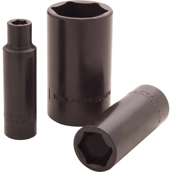 Gray Tools 1-1/8-in x 1/2-in Drive 6-Point Standard Deep Black Impact Socket