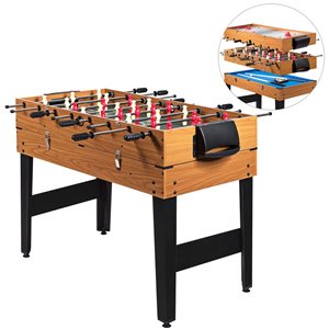 Table multi-jeux Costway 3-en-1 48 po avec billard, football et hockey latéral pour fête et soirée en famille