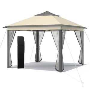 Costway 11 x 11-ft 2-Tier Portable Pop-Up Canopy Gazebo w/ Carry Bag - Brown