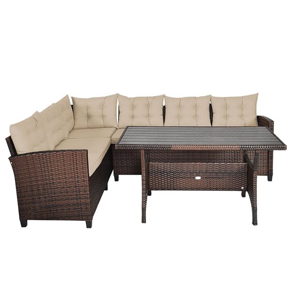 Costway 3-Piece Brown Rattan Patio Dining Set w/ Beige Cushions