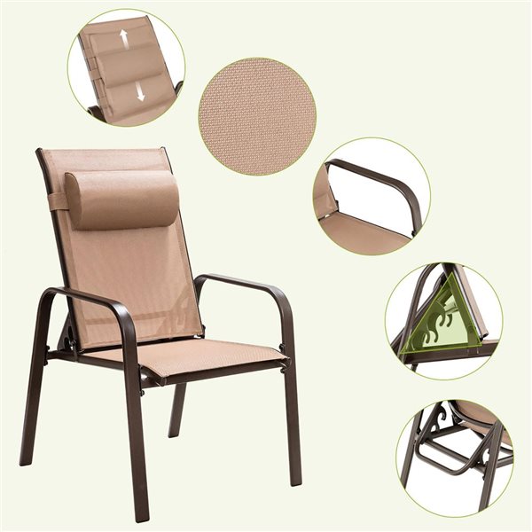 Costway 3-Piece Outdoor Conversation Set w/ Adjustable Back Stackable Chairs  - Brown