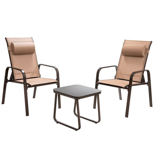 Costway 3-Piece Outdoor Conversation Set w/ Adjustable Back Stackable Chairs  - Brown