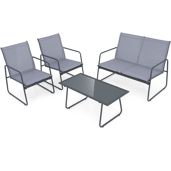 Patio Set Rona Costway 4-Piece Metal Outdoor Patio Conversation Set - Grey NP10408 | RONA