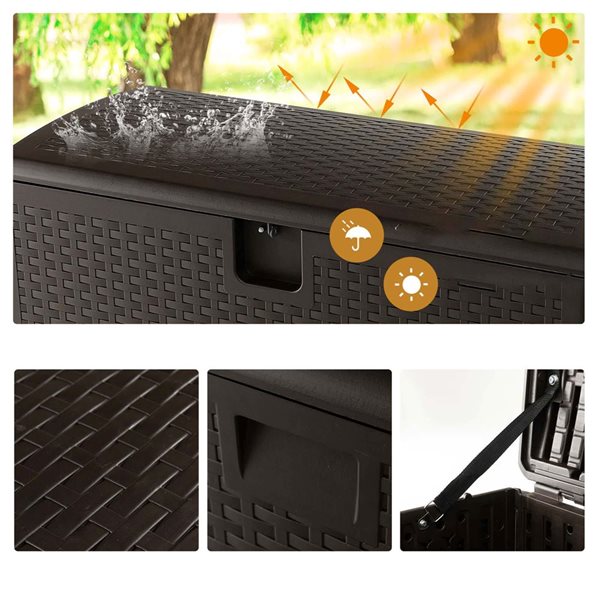 Costway 100-gal. Brown Plastic Waterproof Patio Storage Box w/ Lockable Lid