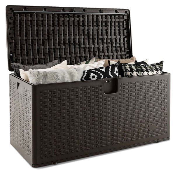 Costway 100-gal. Brown Plastic Waterproof Patio Storage Box w/ Lockable Lid