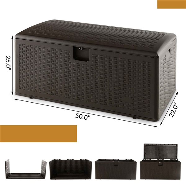 Costway 100-gal. Brown Plastic Waterproof Patio Storage Box w/ Lockable Lid