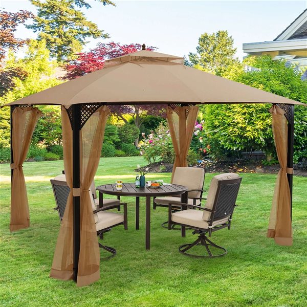 Costway 10 x 12-ft 2-Tier Patio Gazebo Replacement Canopy Cover Top - Brown