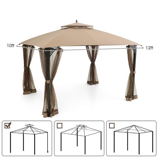 Costway 10 x 12-ft 2-Tier Patio Gazebo Replacement Canopy Cover Top - Brown