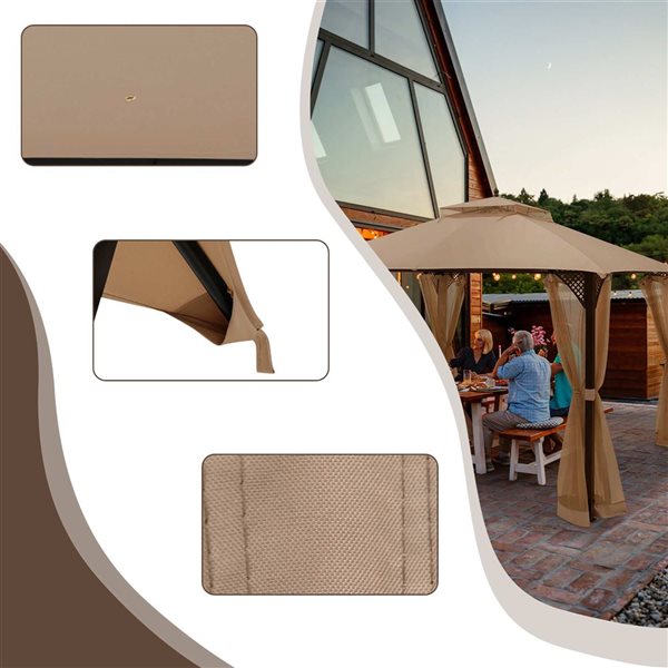 Costway 10 x 12-ft 2-Tier Patio Gazebo Replacement Canopy Cover Top - Brown