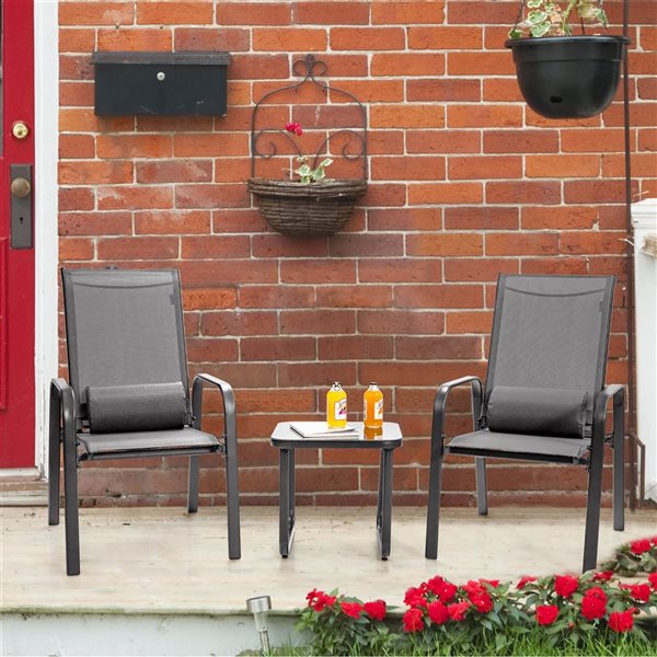 Costway 3-Piece Outdoor Conversation Set w/ Adjustable Back Stackable Chairs  - Grey
