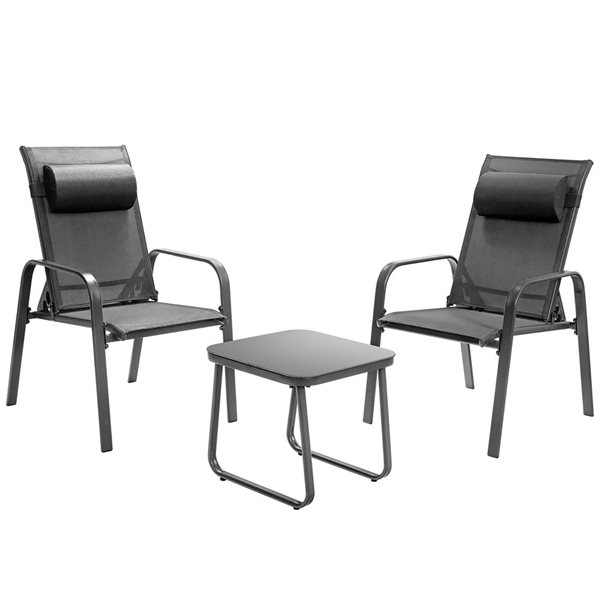 Costway 3-Piece Outdoor Conversation Set w/ Adjustable Back Stackable Chairs  - Grey