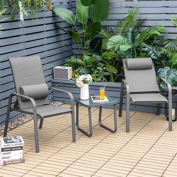 Costway 3-Piece Outdoor Conversation Set w/ Adjustable Back Stackable Chairs  - Grey