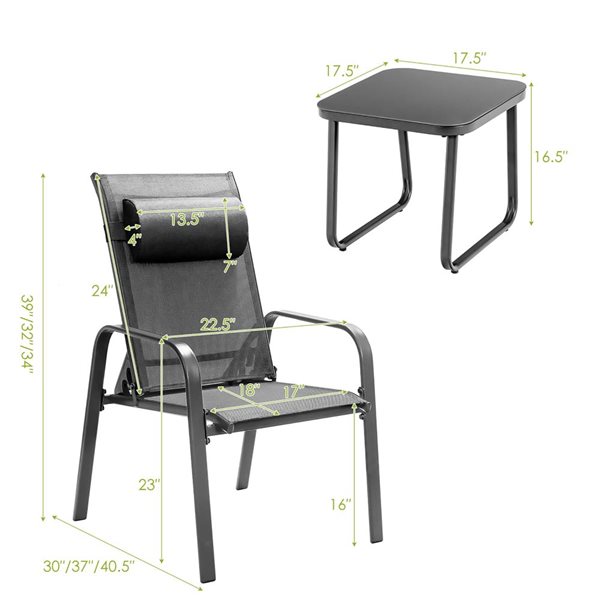 Costway 3-Piece Outdoor Conversation Set w/ Adjustable Back Stackable Chairs  - Grey