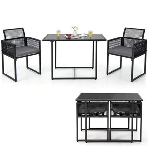 Costway 3-Piece Black  PE Wicker Patio Furniture Set w/ Grey Cushions