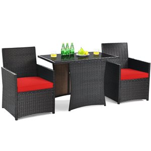 Costway 3-Piece Mix Brown PE Rattan Patio Conversation Set - Red