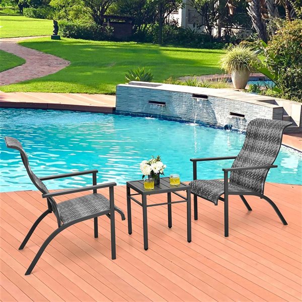 Costway 3-Piece Outdoor High Backrest Armchairs and Side Table Set - Mix Grey