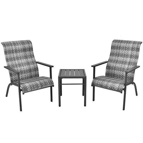 Costway 3-Piece Outdoor High Backrest Armchairs and Side Table Set - Mix Grey