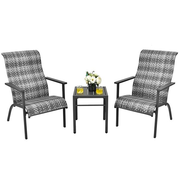 Costway 3-Piece Outdoor High Backrest Armchairs and Side Table Set - Mix Grey