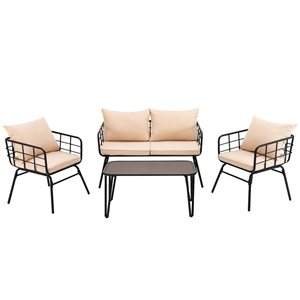 Costway 4-Piece Outdoor Chairs and Loveseat with Armrests and Coffee Table - Black/Beige