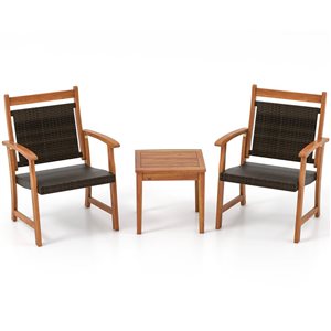 Costway 3-Piece Acacia Wood/Rattan Patio Bistro Set - Brown
