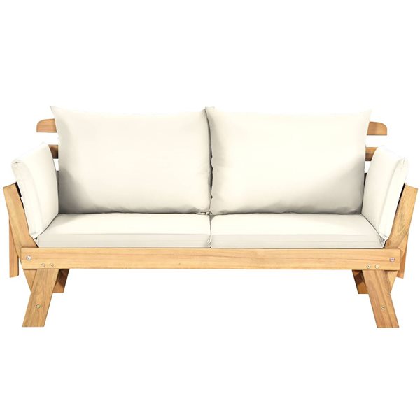 Costway Solid Wood Patio Convertible Sofa Daybed w/ White Cushions