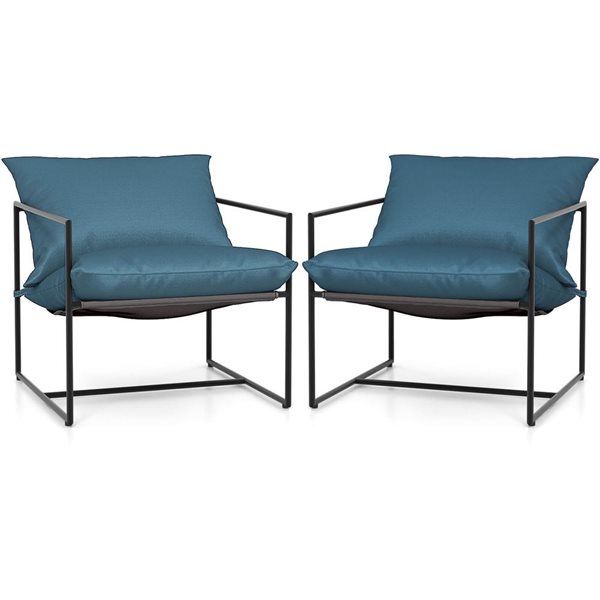 Costway 2-Piece Modern Metal Sling Accent Chairs w/ Removable Sponge Cushions - Navy/Black