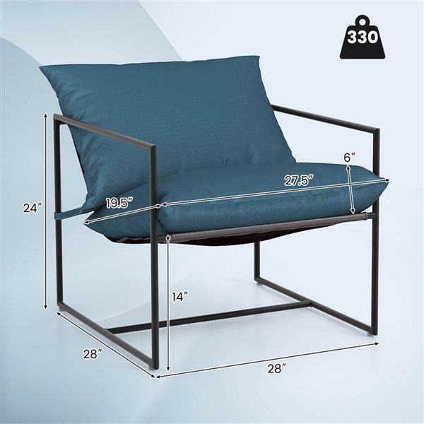 Costway 2-Piece Modern Metal Sling Accent Chairs w/ Removable Sponge Cushions - Navy/Black