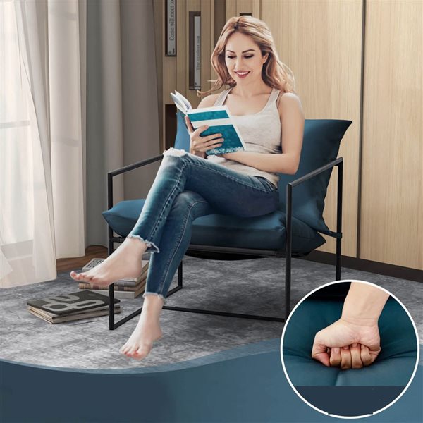 Costway 2-Piece Modern Metal Sling Accent Chairs w/ Removable Sponge Cushions - Navy/Black