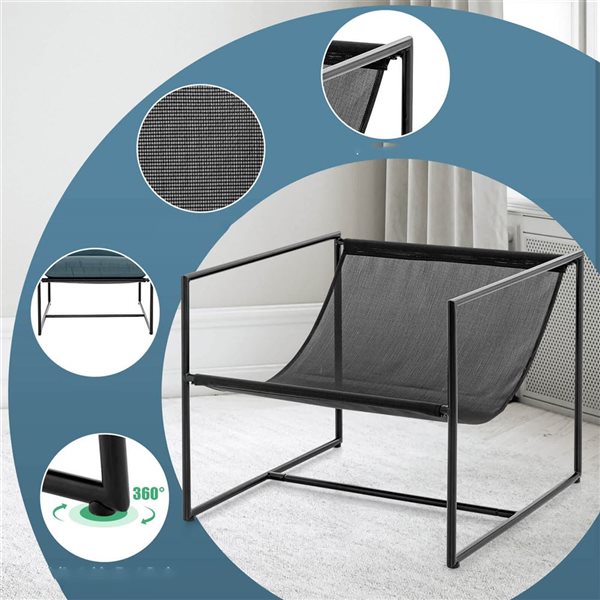 Costway 2-Piece Modern Metal Sling Accent Chairs w/ Removable Sponge Cushions - Navy/Black