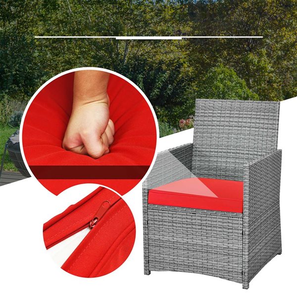Costway 3-Piece Grey PE Rattan Patio Conversation Set - Red
