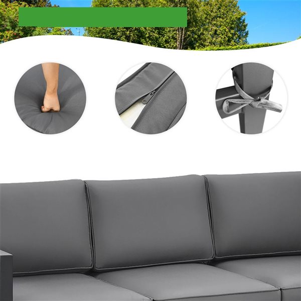Costway 4-Piece Black Metal Outdoor Sectional Sofa/Armchairs and Coffee Table Set w/ Grey Cushions