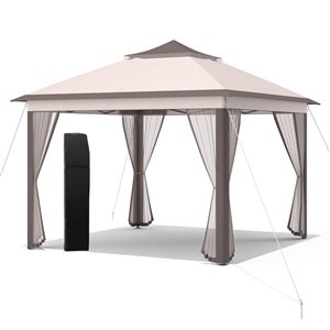 Costway 11 x 11-ft 2-Tier Portable Pop-Up Canopy Gazebo w/ Carry Bag - Beige